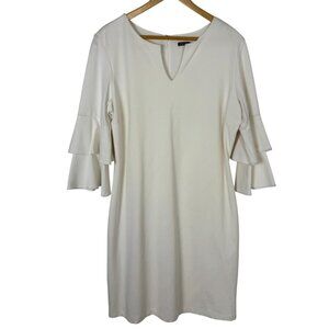 J. McLaughlin NEW Ivory Letty Dress 3/4 Sleeve Ruffle Sz XL Midi V Neck Career
